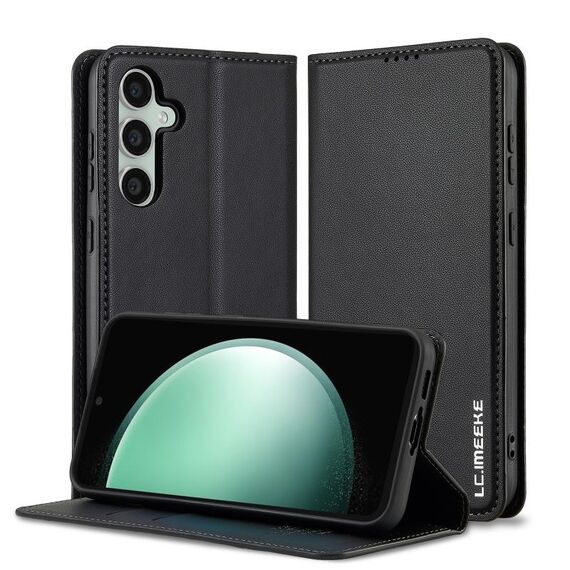 Per Samsung Galaxy S23 FE 5G LC.IMEEKE L1 Series Custodia per telefono in PU con texture fine e smerigliata (nero)
