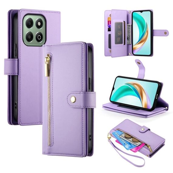 Per Honor X6b Custodia in pelle con cerniera e nove slot per schede (viola)