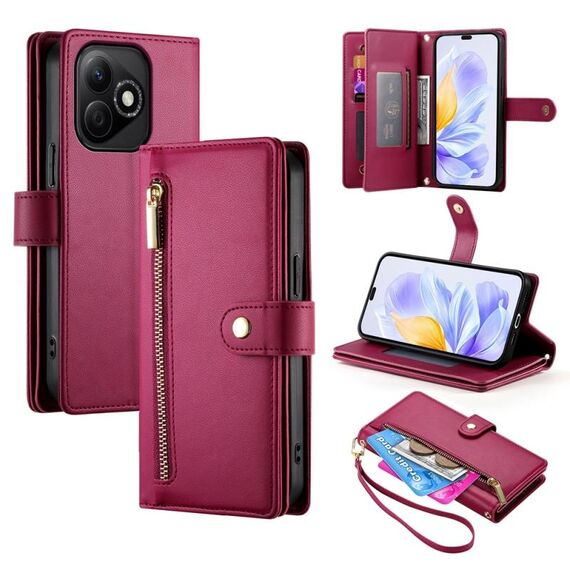 Per Honor X60i Custodia in pelle con cerniera e nove slot per schede (rosso)
