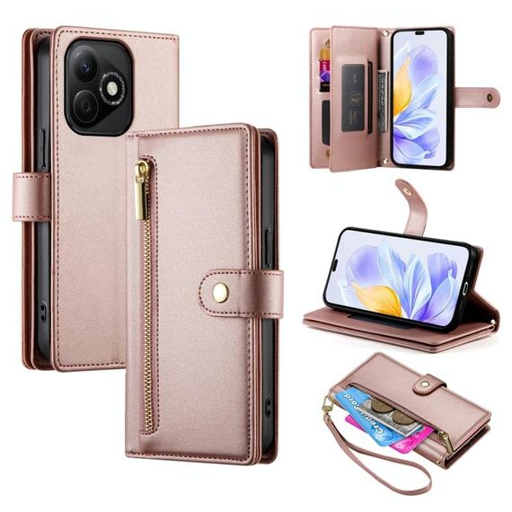 Per Honor X60i Custodia in pelle con cerniera e nove slot per schede (rosa)