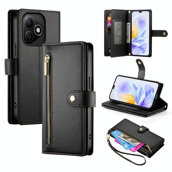 Per Honor X60i Custodia in pelle con cerniera e nove slot per schede (nero)
