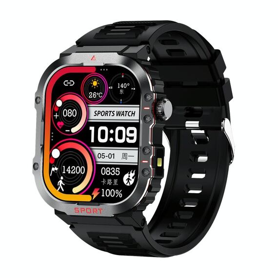 G45 2.01 pollici Schermo Cinturino in silicone 10m Orologio intelligente impermeabile, supporto torcia / chiamata Bluetooth / HRV (nero)