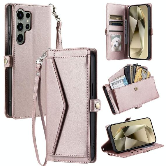 Per Samsung Galaxy S22 Ultra 5G Portafoglio Multi-Slot per Scheda Custodia in Pelle per Telefono (Oro Rosa)