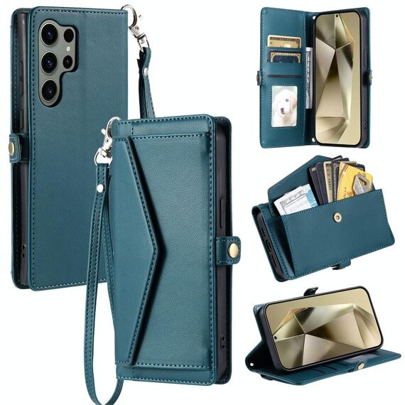 Per Samsung Galaxy S22 Ultra 5G Portafoglio Multi-Slot per schede Custodia in pelle per telefono (verde)