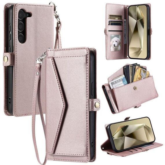 Per Samsung Galaxy S23+ 5G Portafoglio Multi-Slot per Carta Custodia per Telefono in Pelle (Oro Rosa)