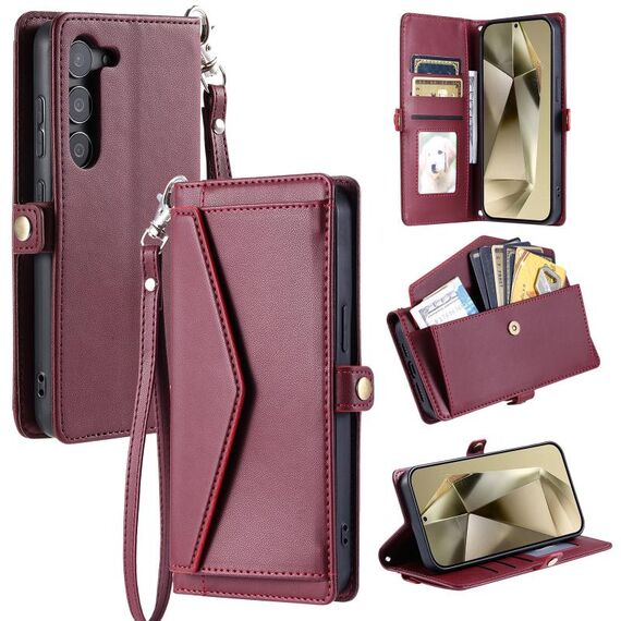 Per Samsung Galaxy S23+ 5G Portafoglio Multi-Slot per Carta Custodia per Telefono in Pelle (Rosso Vino)