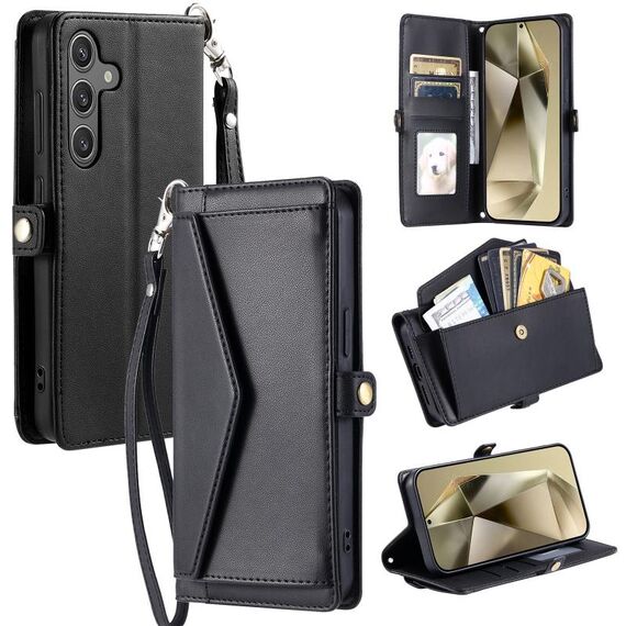 Per Samsung Galaxy S24 5G Portafoglio Multi-Slot per schede Custodia in pelle per telefono (Nero)