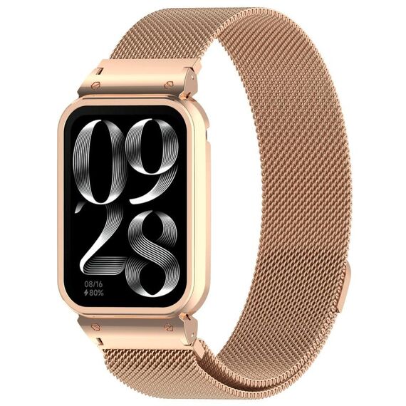 Per Xiaomi Mi Band 8 Pro Metal Frame + Milan Magnetico Acciaio Inossidabile Integrato Cinturino Orologio (Oro Rosa)