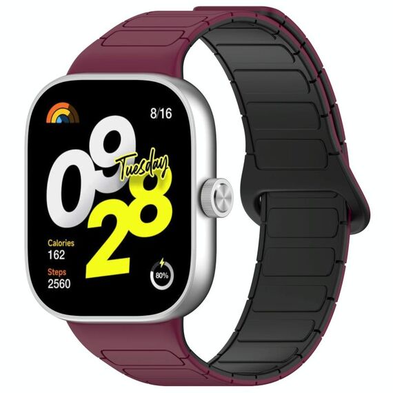 Per Redmi Watch 4 Reverse Buckle Cinturino in silicone magnetico (rosso vino nero)
