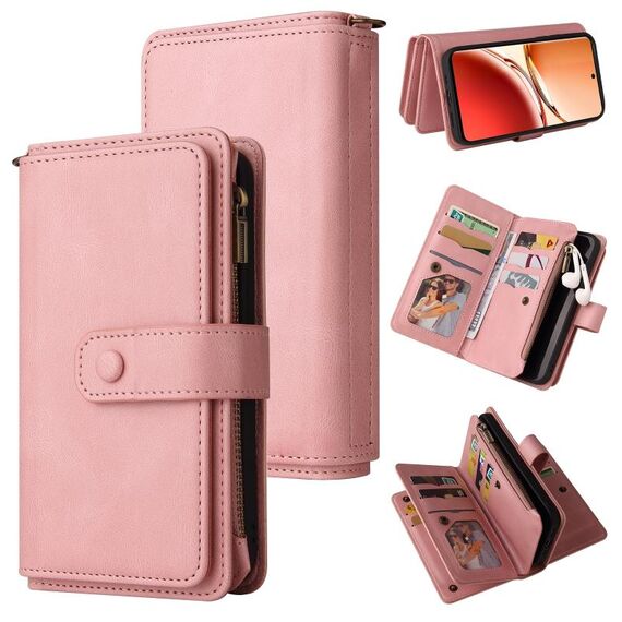 Per OPPO Reno12 F 5G Global Skin Feel Multi Card Slots Zipper Wallet Custodia per telefono in pelle (rosa)