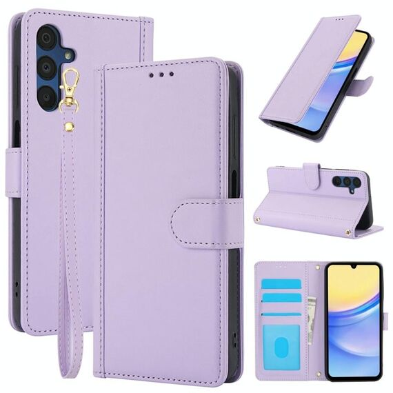 Per Samsung Galaxy S23 FE 5G Custodia in pelle con slot per schede di colore puro con doppio cordino (viola)