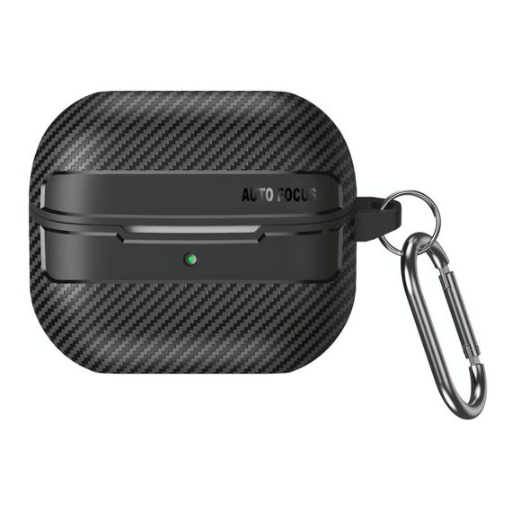Per Samsung Galaxy Buds3 / 3 Pro Custodia protettiva per auricolari in fibra di carbonio con moschettone (nero)