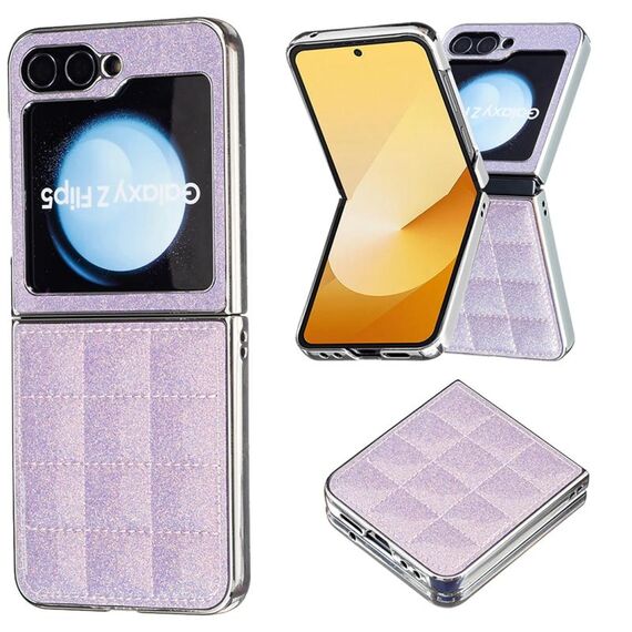 Per Samsung Galaxy Z Flip6 Custodia per telefono in PU glitterata quadrata galvanica (viola)