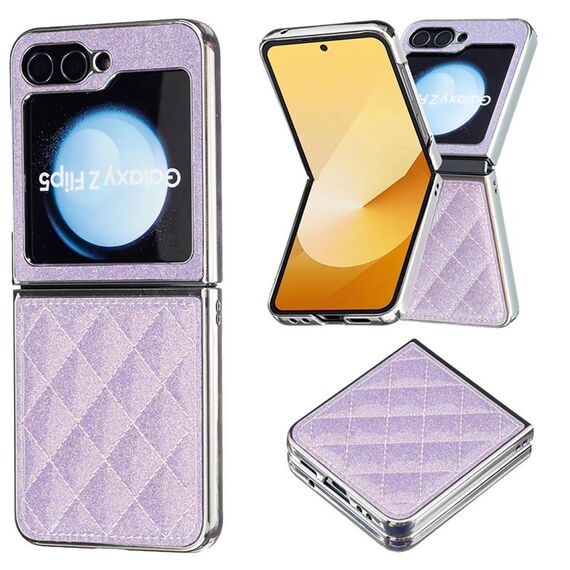 Per Samsung Galaxy Z Flip6 Custodia per telefono in PU glitterato rombico galvanico (viola)