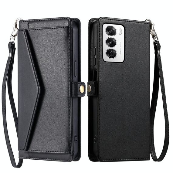 Per OPPO Reno12 5G Global Wallet Multi-card Slot Custodia in pelle per telefono con cordino (nero)
