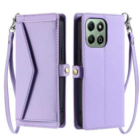 Per Honor X6b / X6a Portafoglio Multi-Slot per Scheda Custodia in Pelle per Telefono con Lanyard (Viola)