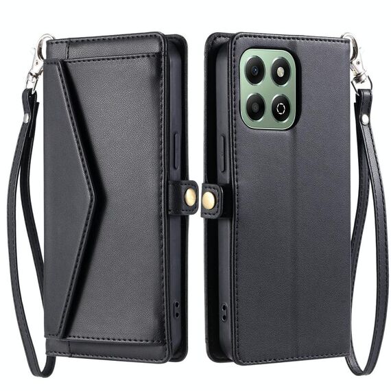 Per Honor X6b / X6a Portafoglio Multi-Slot per Carta Custodia per Telefono in Pelle con Laccetto (Nero)