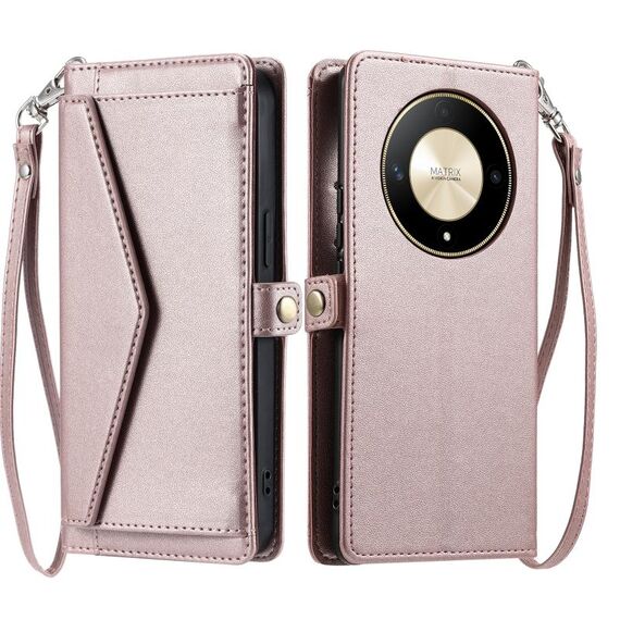 Per Honor X9b / 50 Portafoglio Multi-Slot per Carta Custodia per Telefono in Pelle con Lanyard (Oro Rosa)