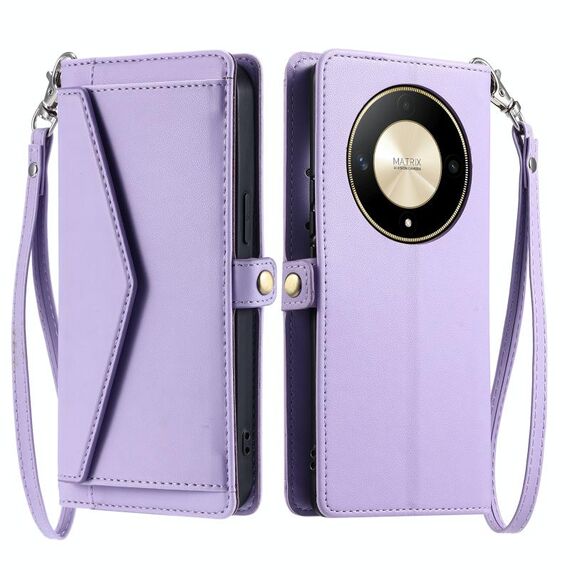 Per Honor X9b / 50 Portafoglio Multi-Slot per Scheda Custodia in Pelle per Telefono con Lanyard (Viola)