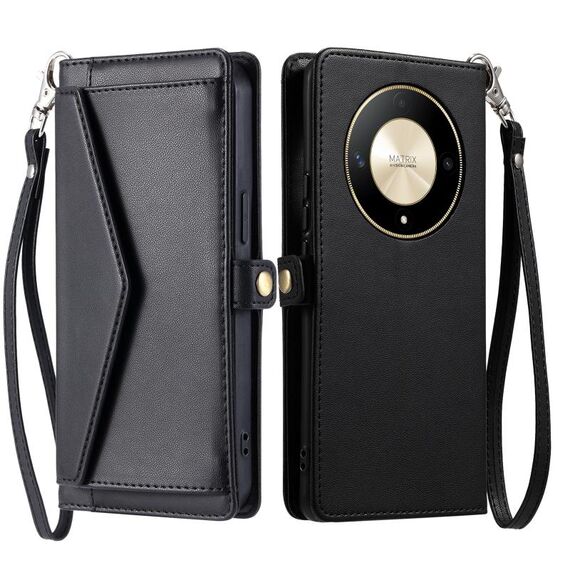 Per Honor X9b / 50 Portafoglio Multi-Slot per schede Custodia in pelle per telefono con cordino (Nero)