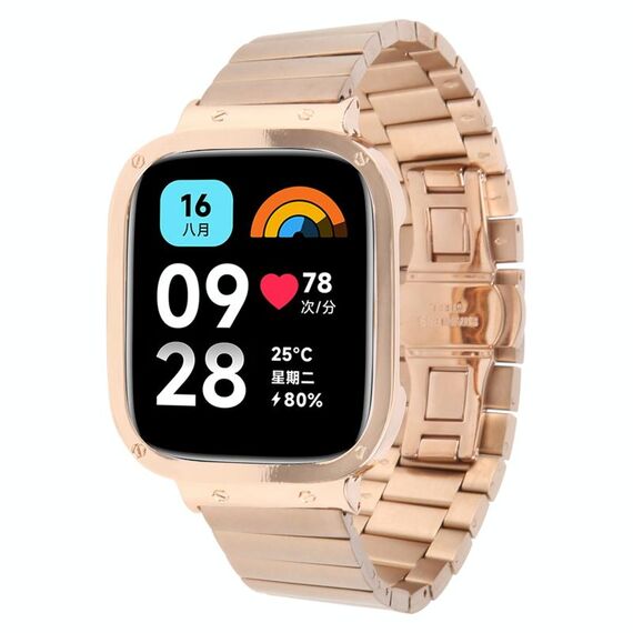 Per Redmi Watch 3 Lite Frame Integrated One-bead cinturino in acciaio inossidabile (oro rosa)