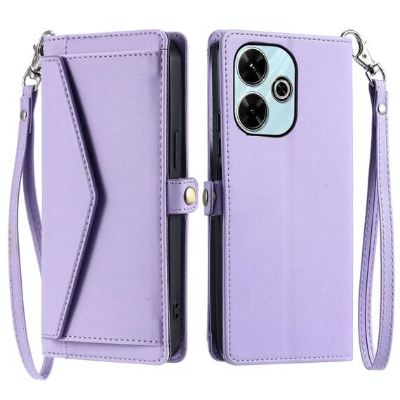 Per Redmi 13 4G Portafoglio Multi-Slot per Scheda Custodia in Pelle per Telefono con Lanyard (Viola)