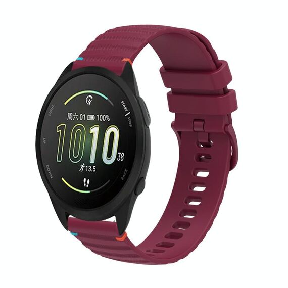Per Garmin Forerunner 165 cinturino in silicone ondulato punteggiato cucito da 20 mm (rosso vino)