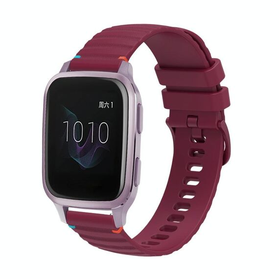Per cinturino in silicone da 20 mm con cuciture ondulate e punteggiate per Garmin Venu SQ (rosso vino)