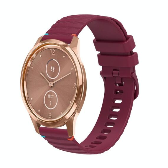 Per Garmin Move Luxe Wavy Dotted Stitched 20mm cinturino in silicone (rosso vino)