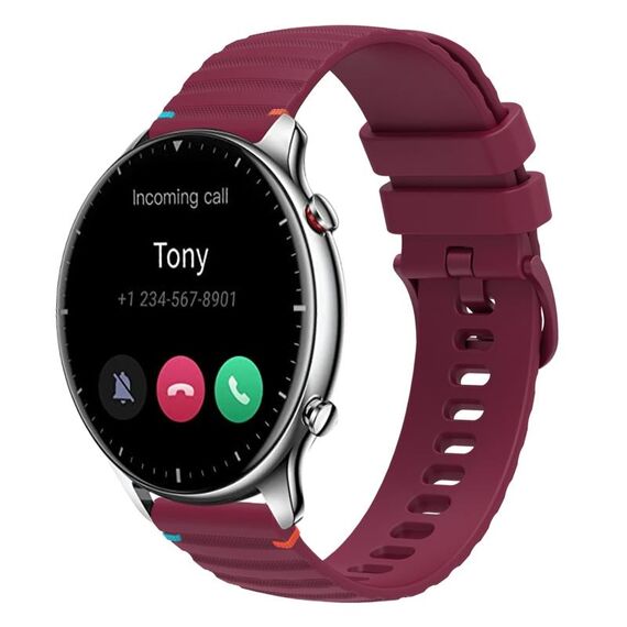 Per Amazfit Watch GTR 2 Cinturino in silicone ondulato punteggiato cucito da 22 mm (rosso vino)