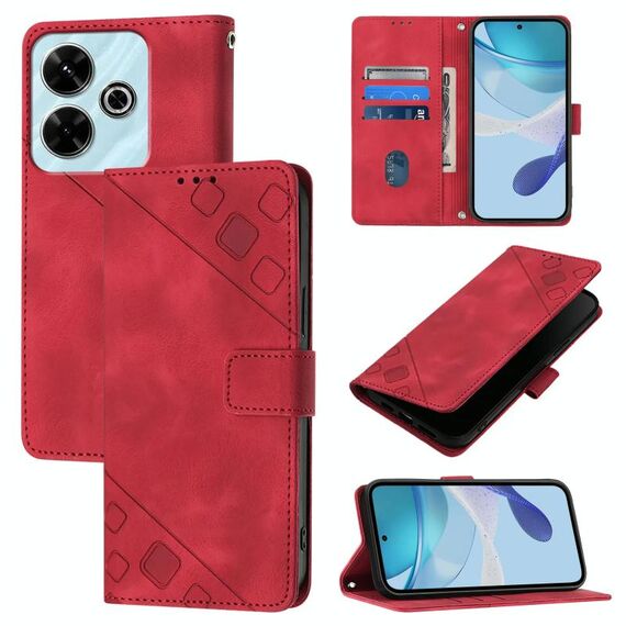 Per Redmi 13 4G Custodia in pelle goffrata effetto pelle (rosso)
