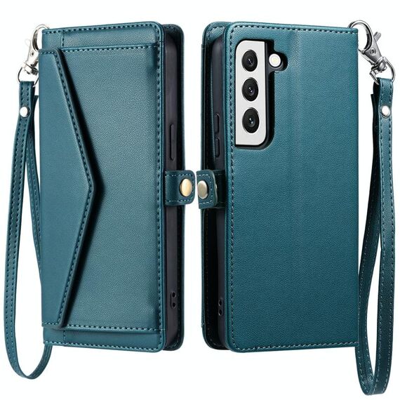 Per Samsung Galaxy S22 5G Portafoglio Multi-Slot per Scheda Custodia in Pelle per Telefono con Laccetto (Verde)