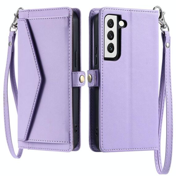 Per Samsung Galaxy S22 5G Portafoglio Multi-Slot per Scheda Custodia in Pelle per Telefono con Lanyard (Viola)