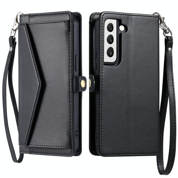 Per Samsung Galaxy S22+ 5G Portafoglio Multi-Slot per Scheda Custodia in Pelle per Telefono con Laccetto (Nero)