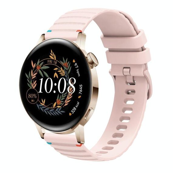 Per Huawei Watch GT 3 42mm Cinturino in silicone ondulato punteggiato cucito 20mm (rosa)