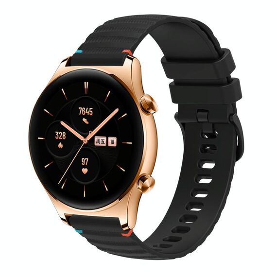 Per Honor Watch GS 3 cinturino in silicone ondulato punteggiato cucito da 22 mm (nero)