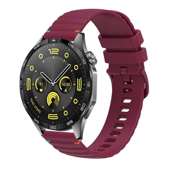 Per Huawei Watch GT 4 46mm Cinturino in silicone ondulato punteggiato cucito 22mm (rosso vino)
