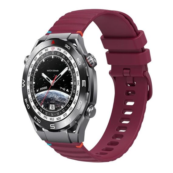 Per Huawei Watch Ultimate Wavy Dotted Stitched 22mm Cinturino in silicone (rosso vino)