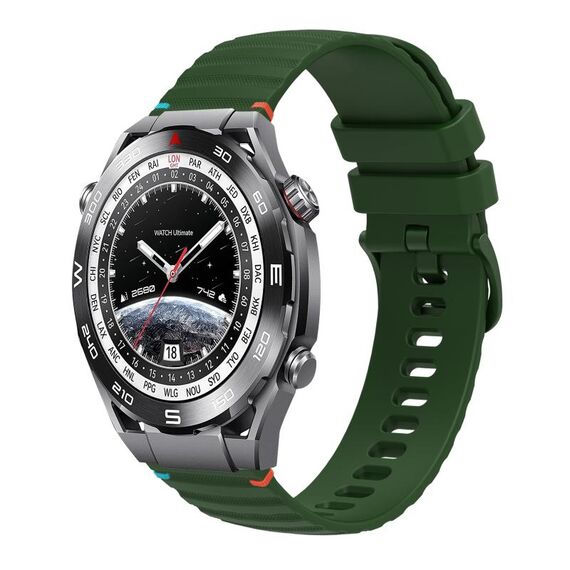 Per Huawei Watch Ultimate Wavy Dotted Stitched 22mm Cinturino in silicone (verde militare)