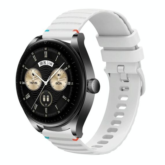 Per Huawei Watch Buds Wavy Dotted Stitched 22mm Cinturino in silicone (bianco)