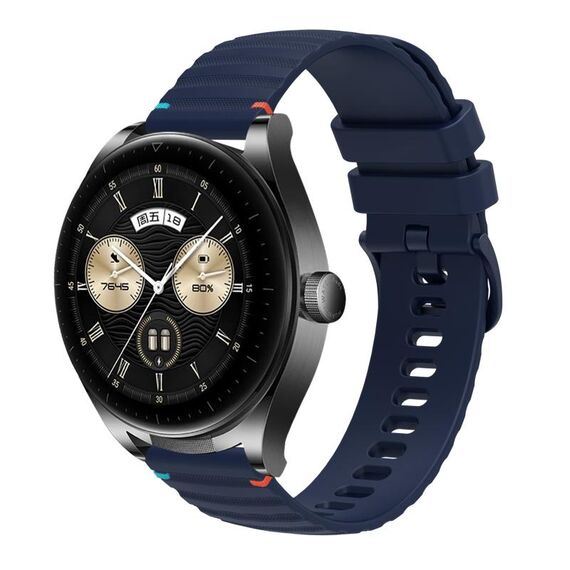 Per Huawei Watch Buds Wavy Dotted Stitched 22mm Cinturino in silicone (blu navy)