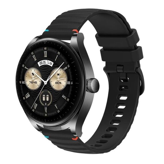 Per Huawei Watch Buds Wavy Dotted Stitched 22mm Cinturino in silicone (nero)