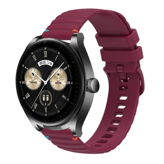 Per Huawei Watch Buds Wavy Dotted Stitched 22mm Cinturino in silicone (rosso vino)