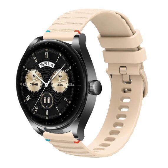 Per Huawei Watch Buds Wavy Dotted Stitched 22mm Cinturino in silicone (color crema)