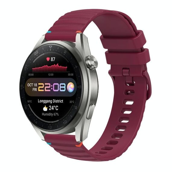 Per Huawei Watch 3 Pro Nuovo cinturino in silicone ondulato punteggiato cucito da 22 mm (rosso vino)