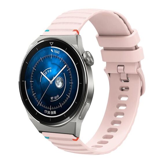 Per Huawei Watch GT 3 Pro 46mm Cinturino in silicone ondulato punteggiato cucito 22mm (rosa)