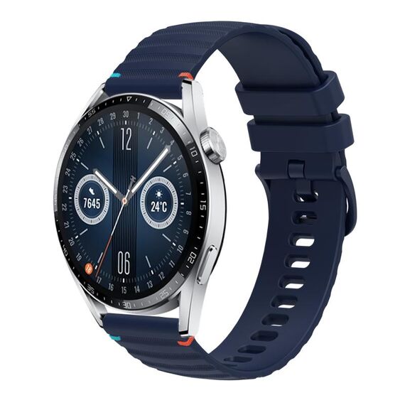 Per Huawei Watch GT 3 46mm Cinturino in silicone ondulato punteggiato cucito 22mm (blu navy)