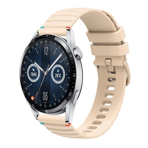 Per Huawei Watch GT 3 46mm Cinturino in silicone ondulato punteggiato cucito 22mm (color crema)