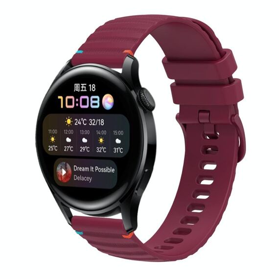 Per Huawei Watch 3 cinturino in silicone ondulato punteggiato cucito da 22 mm (rosso vino)