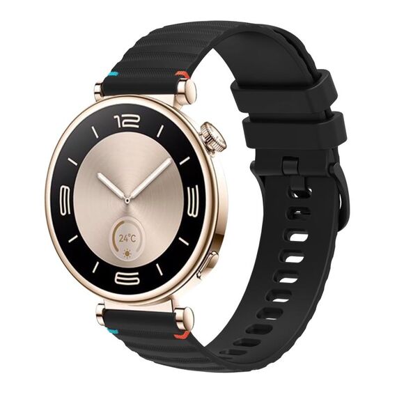 Per Huawei Watch GT 4 41mm Cinturino in silicone ondulato punteggiato cucito 18mm (nero)